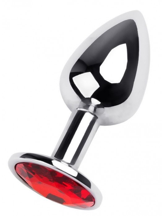 Маленькая коническая серебристая анальная пробка с красным кристаллом - 7 см. - ToyFa - купить с доставкой в Уфе