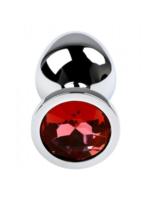Серебристая коническая анальная пробка с красным кристаллом - 8 см. - ToyFa - купить с доставкой в Уфе