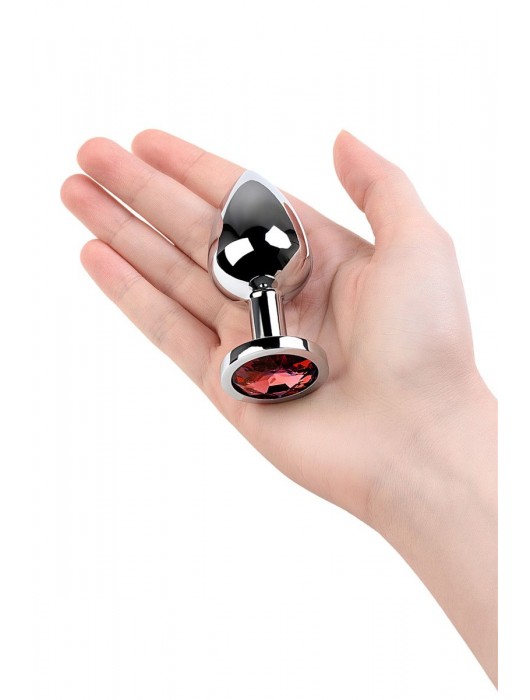 Серебристая коническая анальная пробка с красным кристаллом - 8 см. - ToyFa - купить с доставкой в Уфе