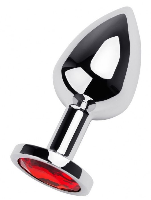 Серебристая коническая анальная пробка с красным кристаллом - 8 см. - ToyFa - купить с доставкой в Уфе