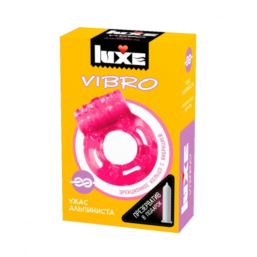 Розовое эрекционное виброкольцо Luxe VIBRO  Ужас Альпиниста  + презерватив - Luxe - в Уфе купить с доставкой