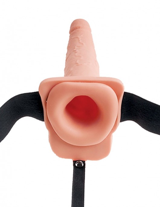 Телесный полый страпон с имитацией эякуляции 7.5  Hollow Squirting Strap-On with Balls Flesh - 21,6 см. - Pipedream - купить с доставкой в Уфе