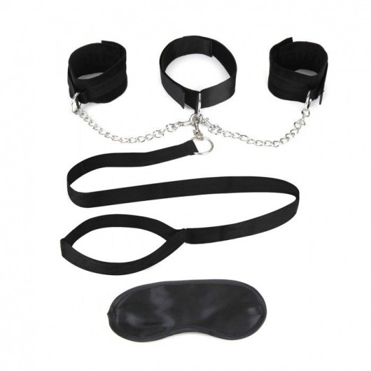 Чёрный ошейник с наручниками и поводком Collar Cuffs   Leash Set - Lux Fetish - купить с доставкой в Уфе