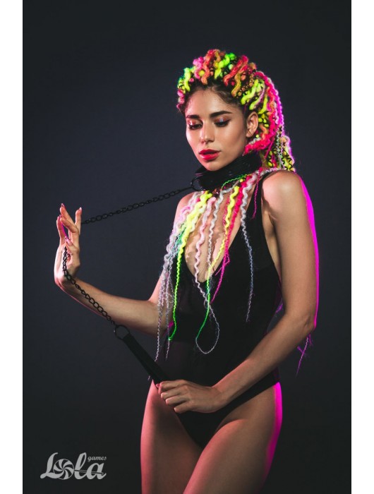 Черный ошейник с поводком Kinky - Lola Games - купить с доставкой в Уфе