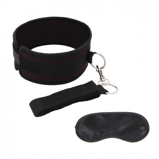 Черный ошейник с длинным поводком Collar and Leash Set - Lux Fetish - купить с доставкой в Уфе