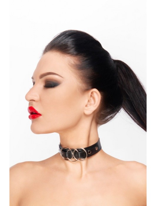 Короткий черный чокер с 3 кольцами - Джага-Джага - купить с доставкой в Уфе