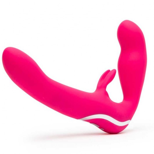 Ярко-розовый безремневой страпон Rechargeable Vibrating Strapless Strap-On - Happy Rabbit - купить с доставкой в Уфе