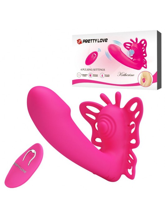 Розовая клиторальная бабочка с вагинальным виброотростком Katherine - Baile