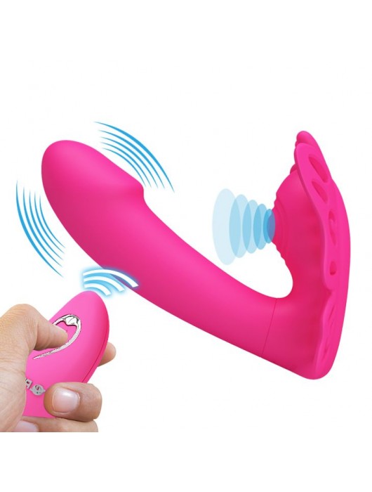 Розовая клиторальная бабочка с вагинальным виброотростком Katherine - Baile