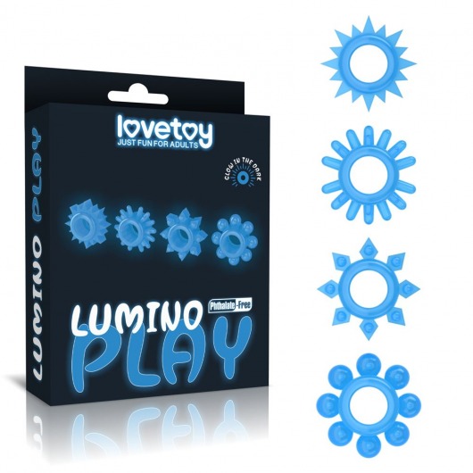 Набор из 4 голубых, светящихся в темноте эрекционных колец Lumino Play - Lovetoy - в Уфе купить с доставкой