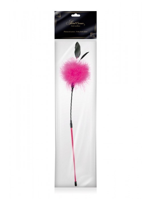 Хлыст с розовым помпоном и перьями - 50 см. - Sweet Caress - купить с доставкой в Уфе