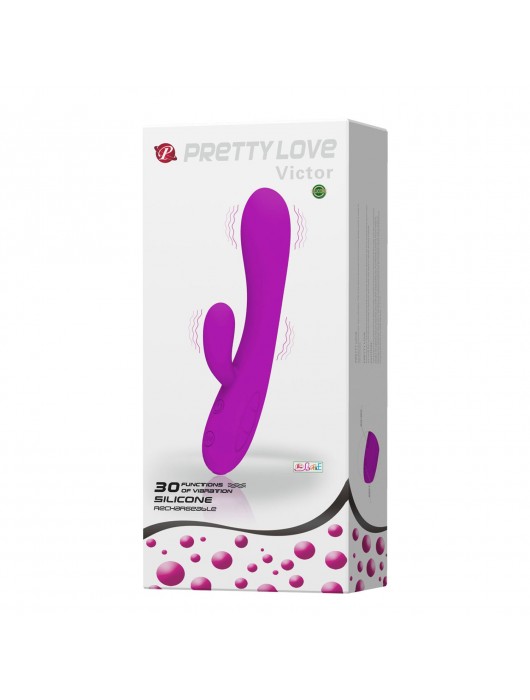 Лиловый вибратор Victor с клиторальным стимулятором - 17 см. - Baile