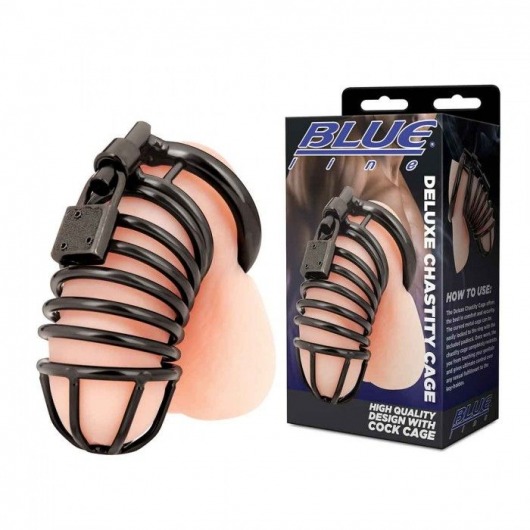 Черная металлическая клетка с замком Deluxe Chastity Cage - BlueLine - купить с доставкой в Уфе