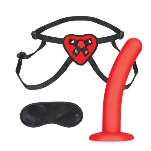 Красный поясной фаллоимитатор Red Heart Strap on Harness   5in Dildo Set - 12,25 см. - Lux Fetish - купить с доставкой в Уфе