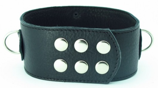 Чёрный кожаный ошейник с кольцами и клёпками - БДСМ Арсенал - купить с доставкой в Уфе