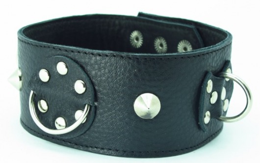 Чёрный кожаный ошейник с кольцами и клёпками - БДСМ Арсенал - купить с доставкой в Уфе