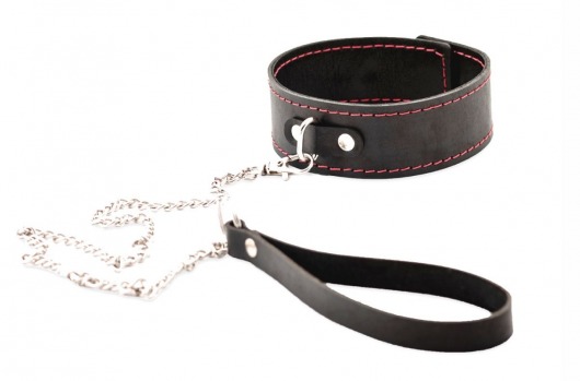 Черный широкий ошейник с красной строчкой и поводком - Crazy Handmade - купить с доставкой в Уфе Черный широкий ошейник с красной строчкой и поводком - Crazy Handmade - купить с доставкой в Уфе