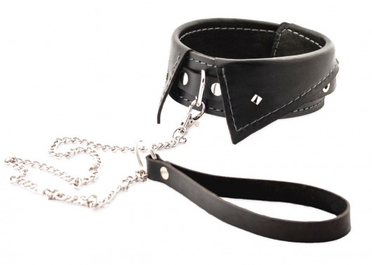 Черный ошейник-воротничок с металлическим поводком - Crazy Handmade - купить с доставкой в Уфе Черный ошейник-воротничок с металлическим поводком - Crazy Handmade - купить с доставкой в Уфе