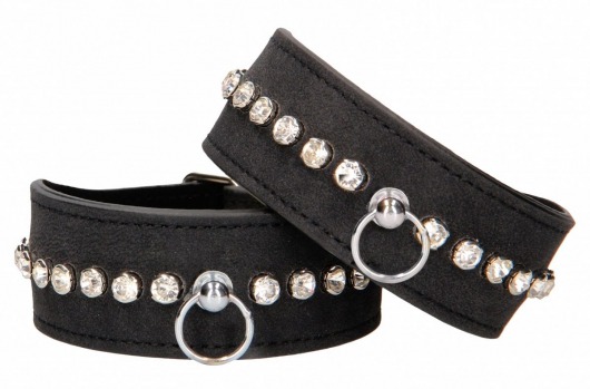 Черные наручники Diamond Studded Wrist Cuffs - Shots Media BV - купить с доставкой в Уфе