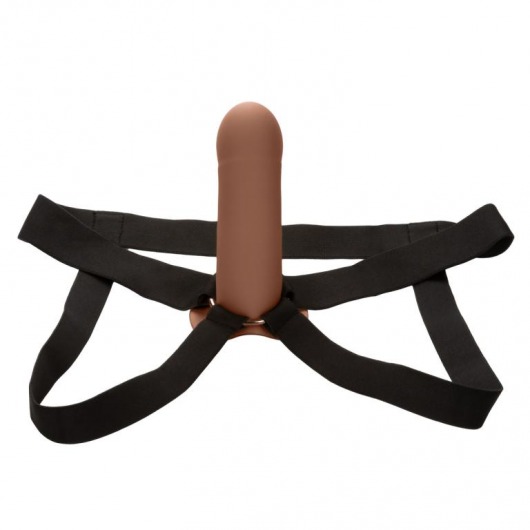 Коричневый фаллопротез из силикона Extension with Harness - 15,75 см. - California Exotic Novelties - купить с доставкой в Уфе