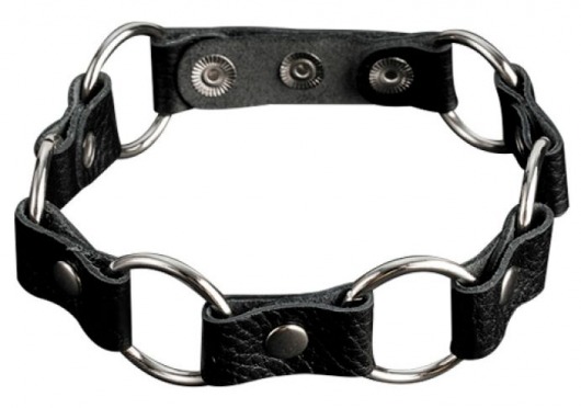 Кожаный черный ошейник с кольцами - Sitabella - купить с доставкой в Уфе