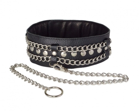 Чёрный ошейник с цепочками и поводком - Sitabella - купить с доставкой в Уфе