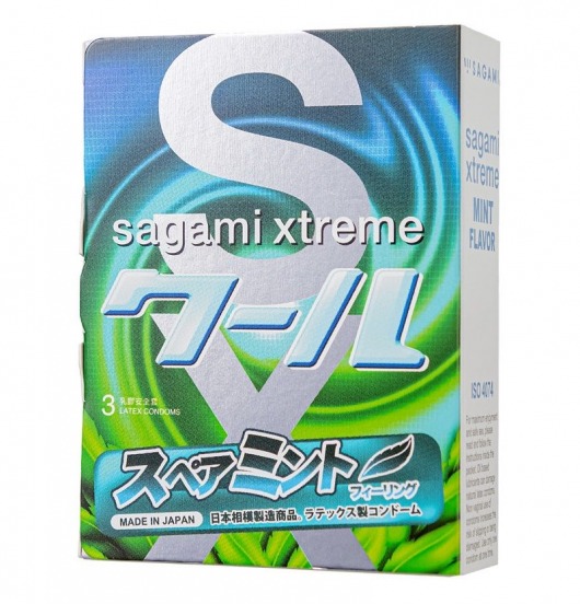 Презервативы Sagami Xtreme Mint с ароматом мяты - 3 шт. - Sagami - купить с доставкой в Уфе