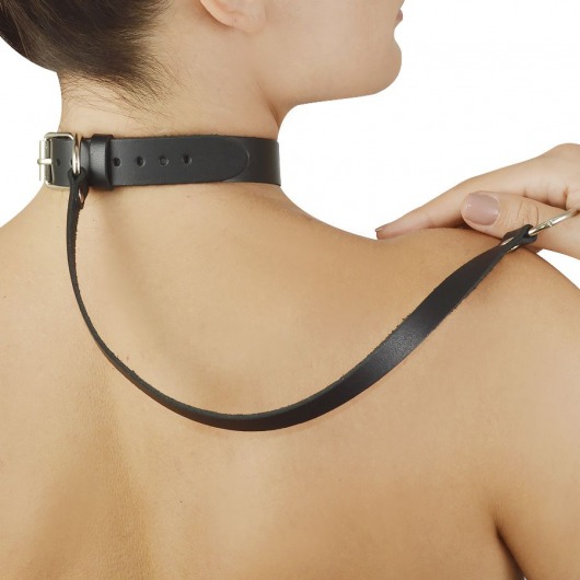 Голубой меховой ошейник с кожаным поводком - Sitabella - купить с доставкой в Уфе