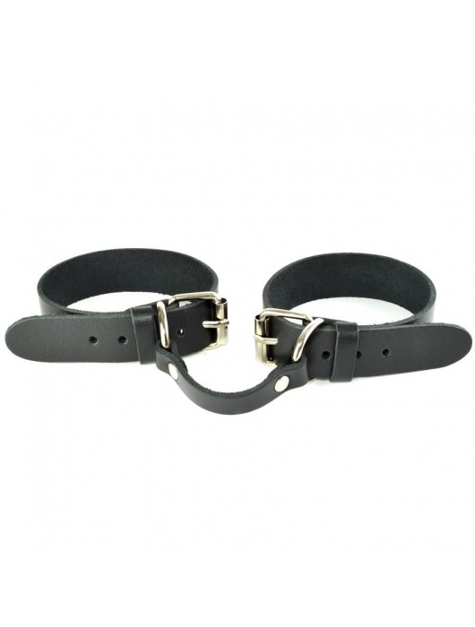 Черные кожаные наручники со съемной красной опушкой - Sitabella - купить с доставкой в Уфе