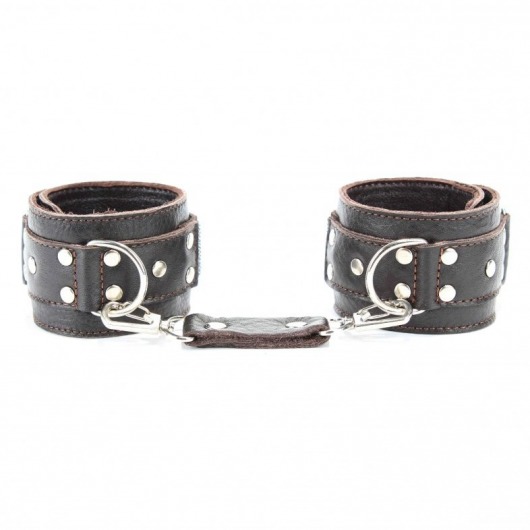 Коричневые кожаные наручники - БДСМ Арсенал - купить с доставкой в Уфе