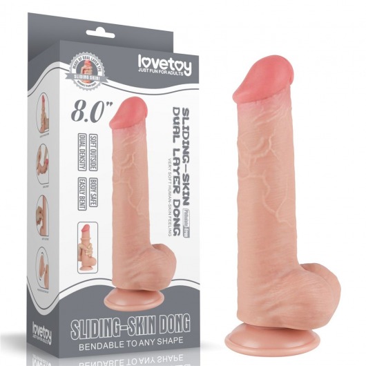 Телесный фаллоимитатор 8 Sliding Skin Dual Layer Dong - 20,8 см. - Lovetoy