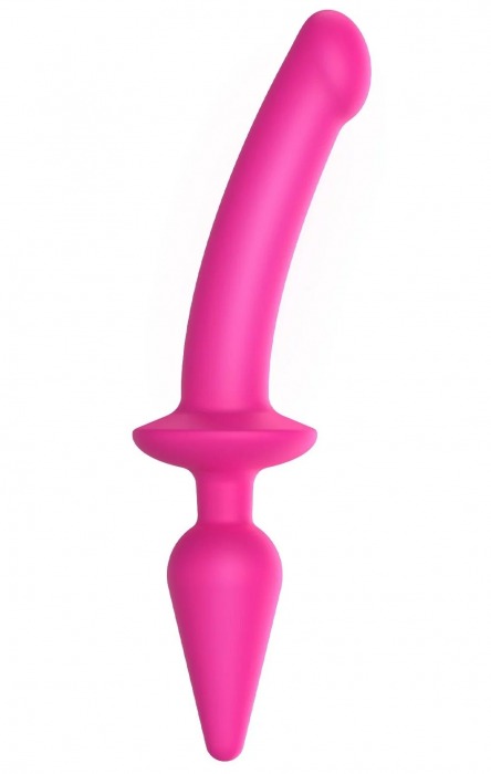 Ярко-розовый двусторонний фаллоимитатор Switch Plug-In Semi-Realistic Size L - Strap-on-me купить с доставкой в интернет-магазине Orgasmix в Уфе Ярко-розовый двусторонний фаллоимитатор Switch Plug-In Semi-Realistic Size L - Strap-on-me