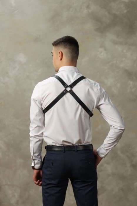 Черная мужская кожаная портупея №4 - БДСМ Арсенал - купить с доставкой в Уфе