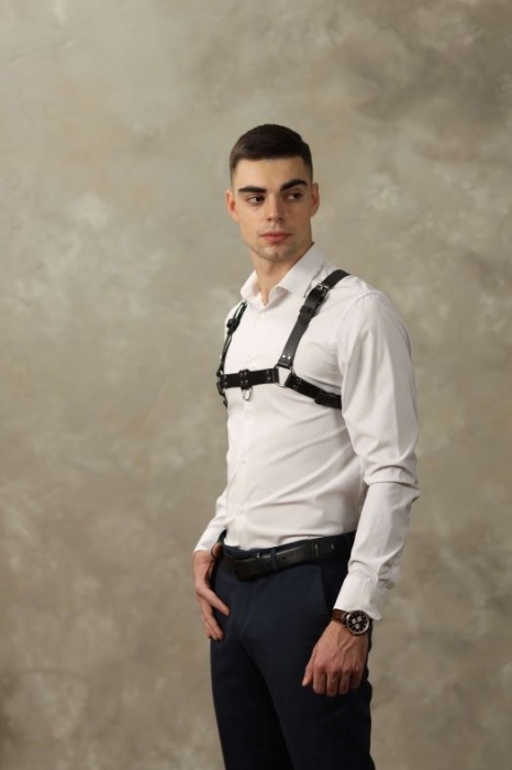 Черная мужская кожаная портупея №4 - БДСМ Арсенал - купить с доставкой в Уфе