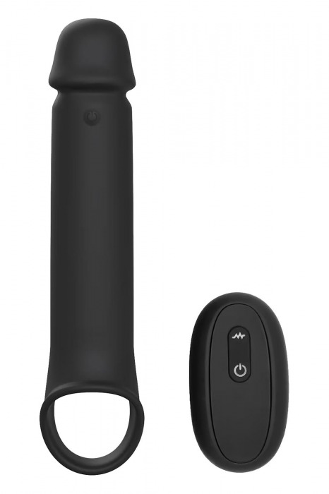 Черная насадка-удлинитель с вибрацией Vibrating Extender With Remote - Dream Toys - в Уфе купить с доставкой