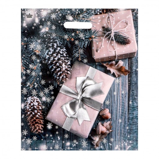 Новогодний пакет с принтом в виде подарков и вырубной ручкой (45х38 см) - Сима-Ленд - купить с доставкой в Уфе