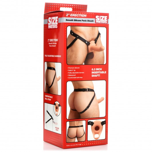 Телесный полый страпон на черных регулируемых ремешках 2’’ Erection Smooth Silicone Penis Sheath - XR Brands - купить с доставкой в Уфе