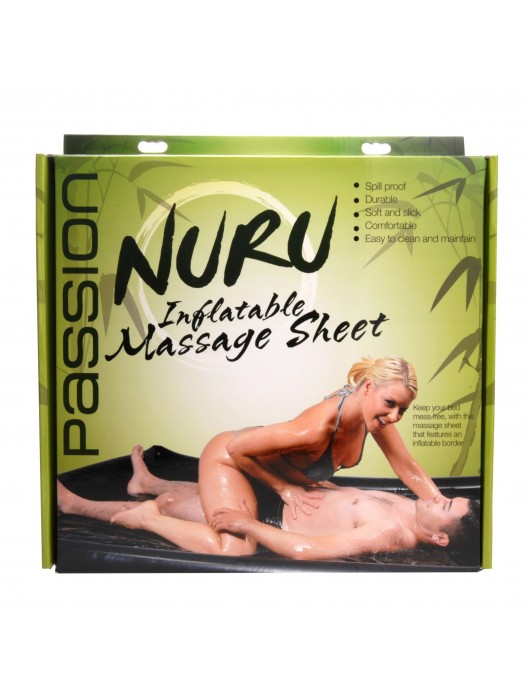 Черная виниловая простынь с надувными краями Nuru Inflatable Vinyl Massage Sheet - XR Brands - купить с доставкой в Уфе