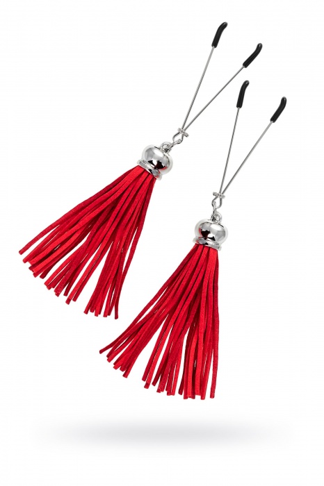 Зажимы на соски «Вилки» с красными кисточками из замши - Pecado - купить с доставкой в Уфе