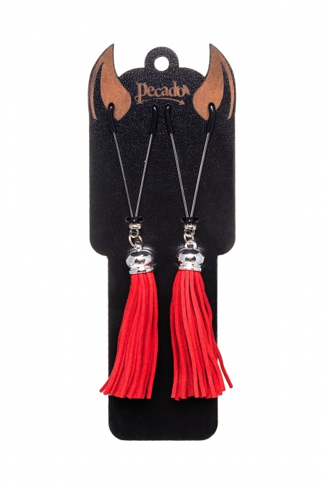 Зажимы на соски «Вилки» с красными кисточками из замши - Pecado - купить с доставкой в Уфе