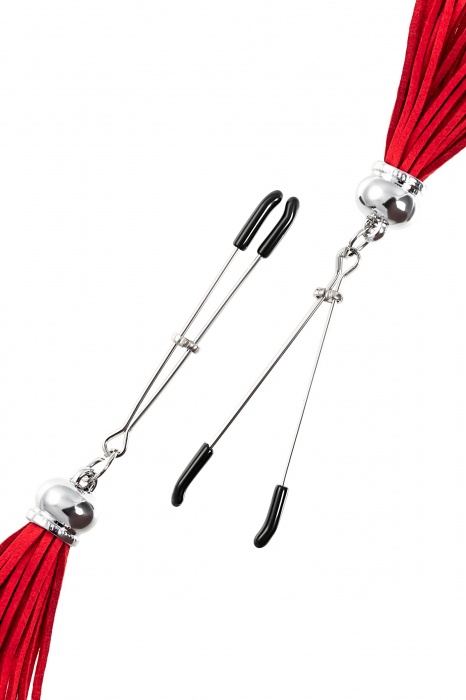 Зажимы на соски «Вилки» с красными кисточками из замши - Pecado - купить с доставкой в Уфе