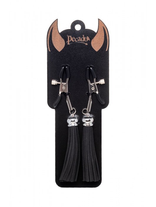 Зажимы на соски «Прищепки» с черными кисточками из замши - Pecado - купить с доставкой в Уфе