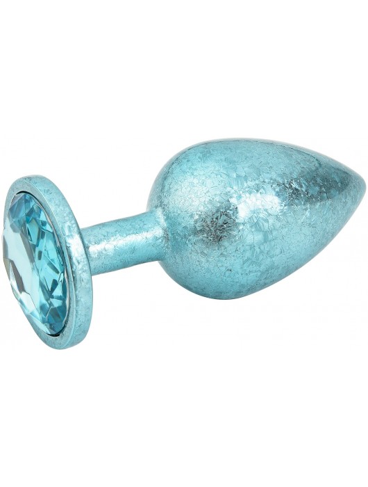 Голубая алюминиевая анальная пробка с кристаллом - 10 см. - Kanikule