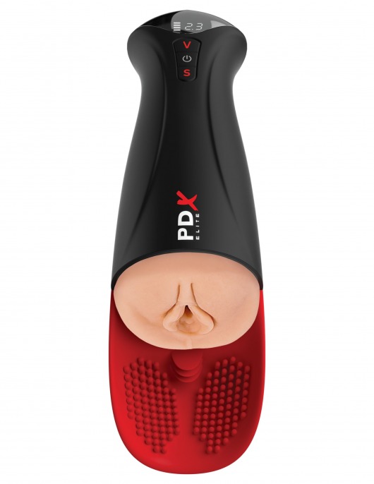 Телесный мастурбатор-вагина в черной колбе с вибрацией Fuck-O-Matic Pro XL - Pipedream - в Уфе купить с доставкой