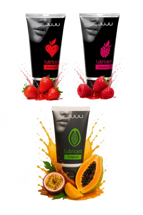 Набор из 3 съедобных лубрикантов JUJU (клубника, малина, тропические фрукты) - JuJu - купить с доставкой в Уфе Набор из 3 съедобных лубрикантов JUJU (клубника, малина, тропические фрукты) - JuJu - купить с доставкой в Уфе