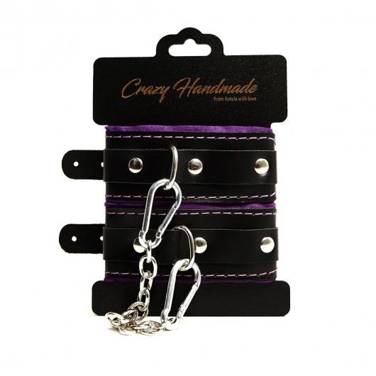 Черно-фиолетовые скругленные наручники с мягкой подкладкой - Crazy Handmade - купить с доставкой в Уфе