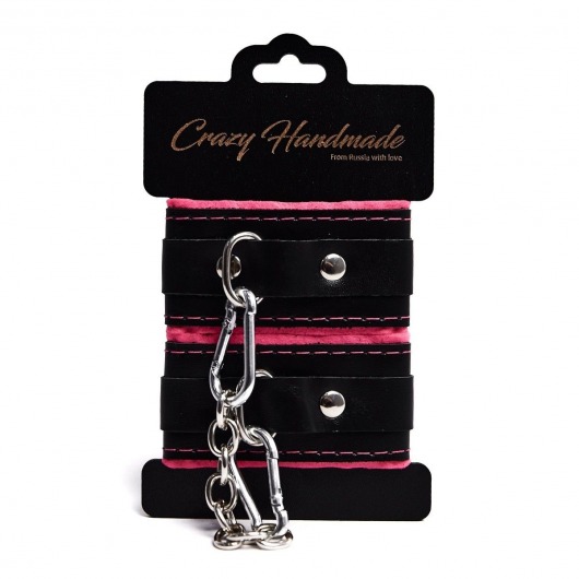 Черно-розовые скругленные наручники с мягкой подкладкой - Crazy Handmade - купить с доставкой в Уфе