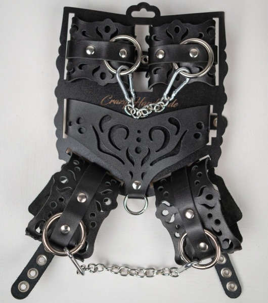 Черный ажурный кожаный набор фиксаций - Crazy Handmade - купить с доставкой в Уфе