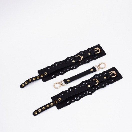 Черный кожаные оковы с узорами и золотистой фурнитурой - Crazy Handmade - купить с доставкой в Уфе