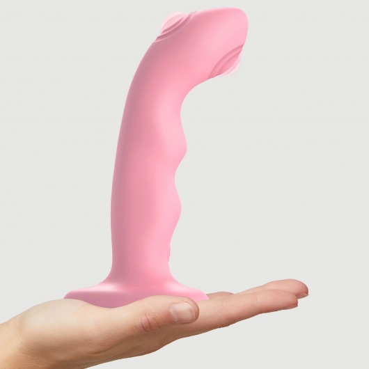 Розовая насадка-стимулятор Strap-On-Me Tapping Dildo Wave - Strap-on-me - купить с доставкой в Уфе
